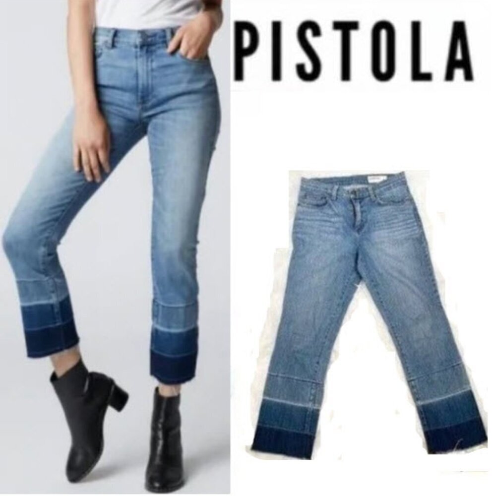 Pistola High Rise Jeans Ombre Hem Blue Size 29 Cropped Raw Hem Boho Designer